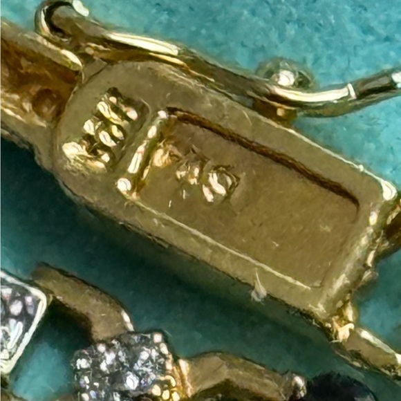 Gold Natural Diamond Sapphire Tennis Bracelet - Picture 8 of 11